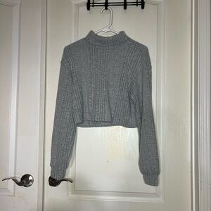 SHEIN Medium Grey Ribbed Knit Cropped Sweater